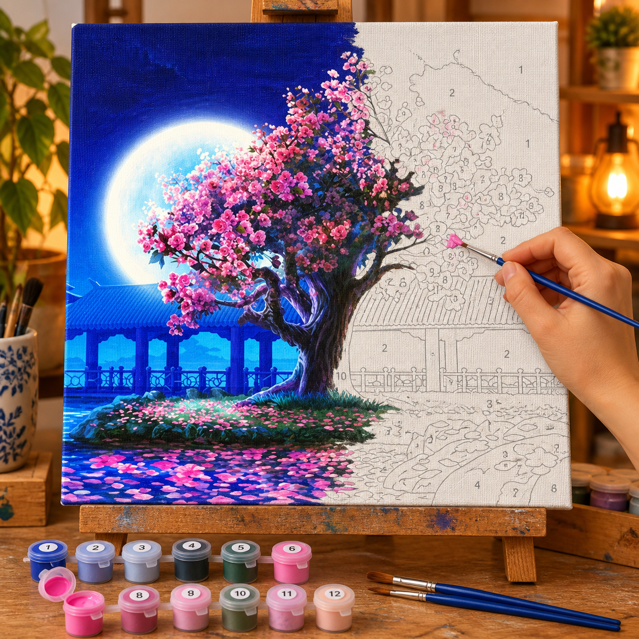Ay Işığında Sakura Sayılarla Boyama Seti - Görsel 3