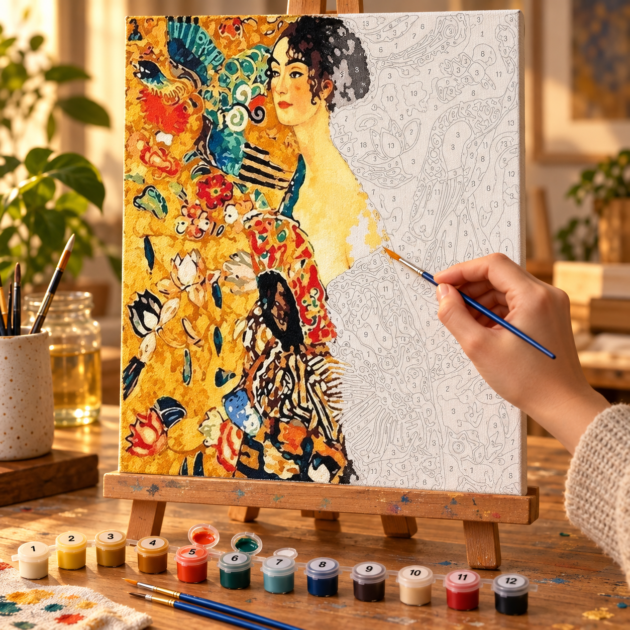 Gustav Klimt Genç Kadın Sayılarla Boyama Seti - Görsel 3