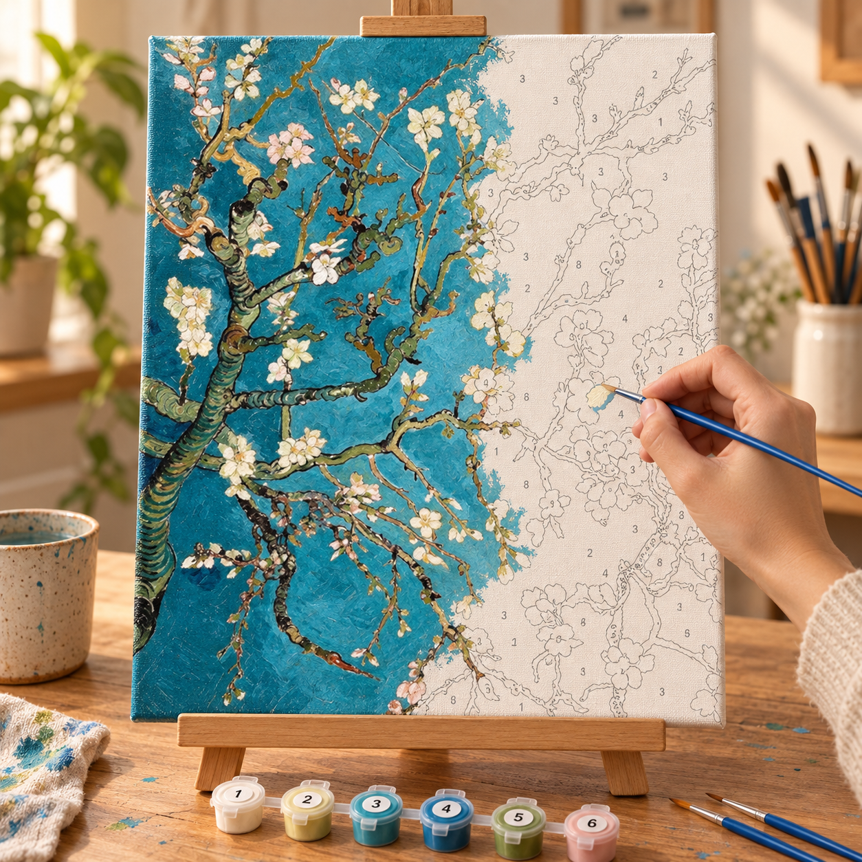 Vincent Van Gogh Çiçek Açan Badem Ağacı Sayılarla Boyama Seti - Görsel 3