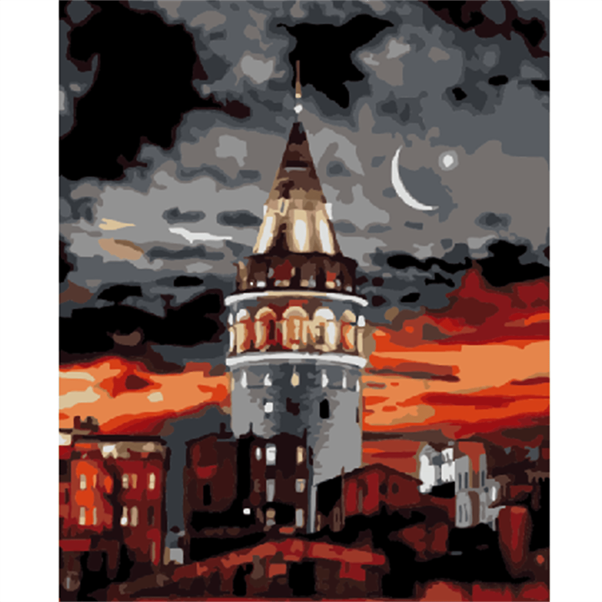Akşam Galata Kulesi Sayılarla Boyama Seti