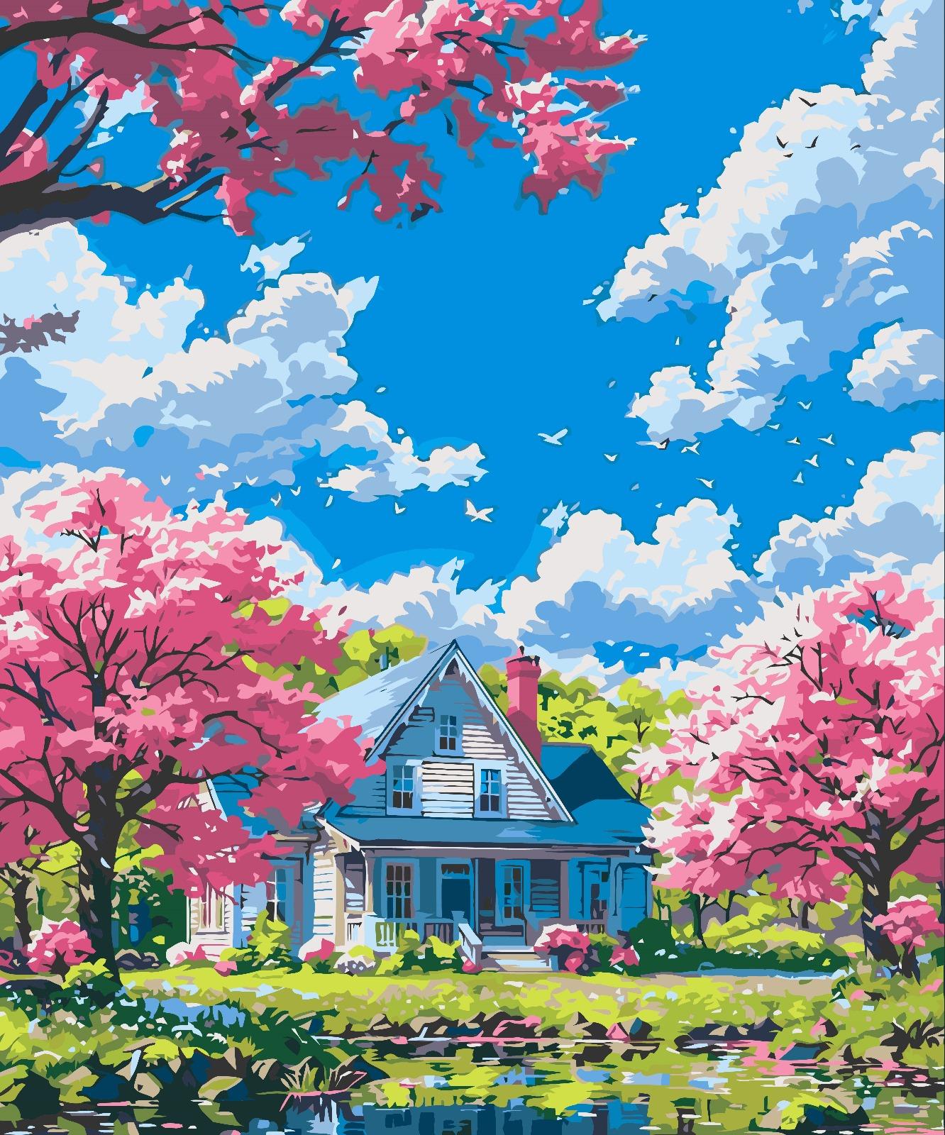 Pembe Bahçe Evi Sayılarla Boyama Seti