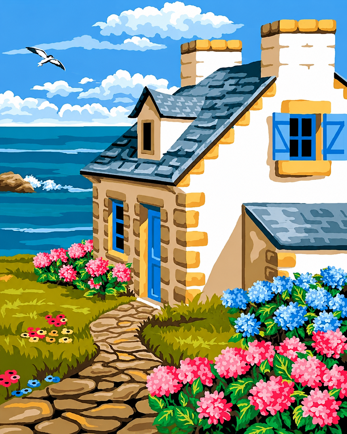 Deniz Kıyısı Evi Sayılarla Boyama Seti