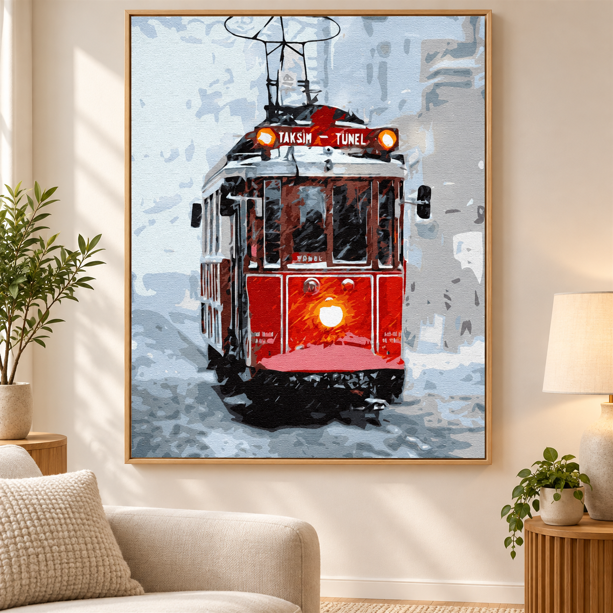 Karlı Sokakta Kırmızı Tramvay Sayılarla Boyama Seti - Görsel 3