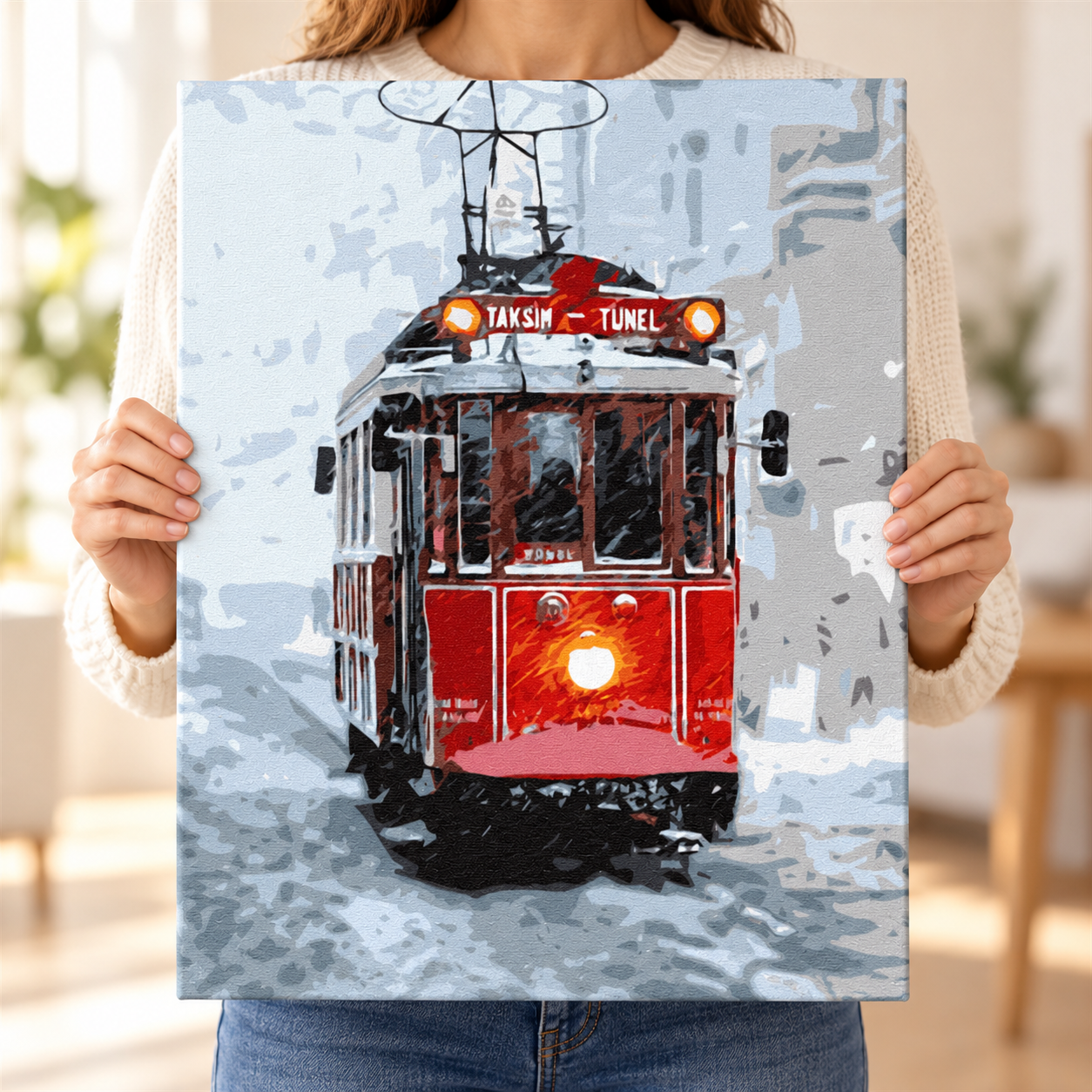 Karlı Sokakta Kırmızı Tramvay Sayılarla Boyama Seti - Görsel 4