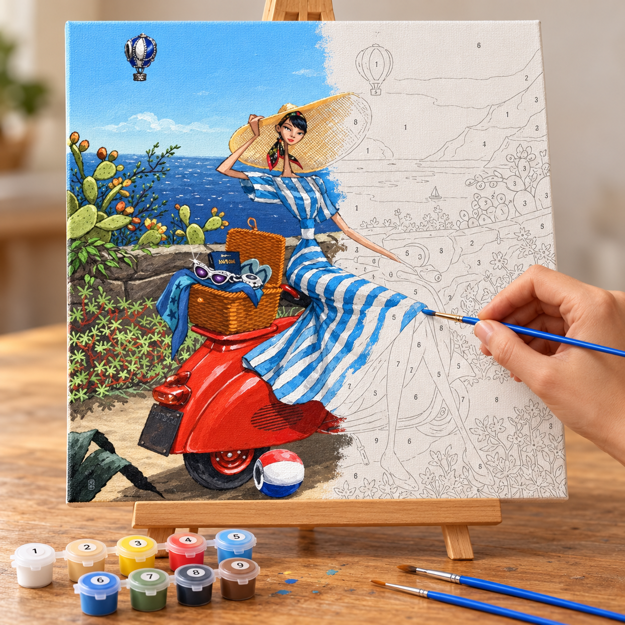 Kırmızı Scooter ile Yaz Sayılarla Boyama Seti - Görsel 2